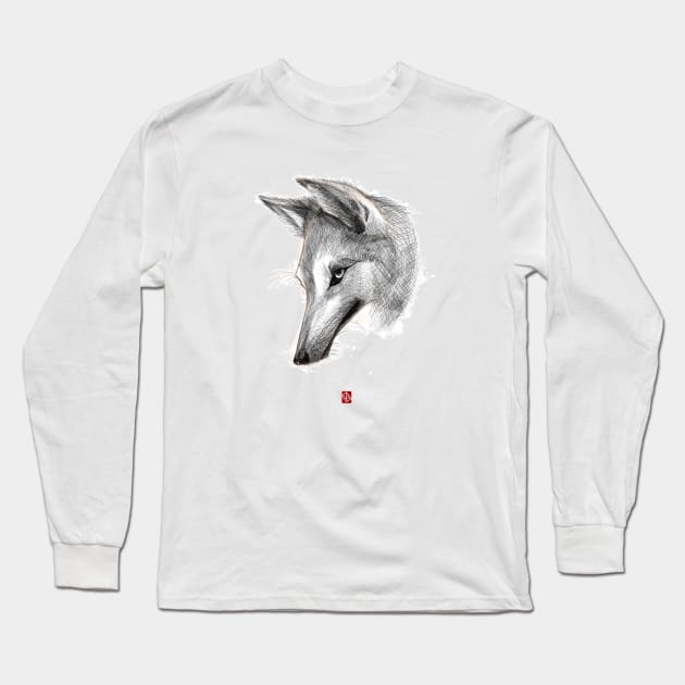 Sketchy Wolf Head Long Sleeve T-Shirt by Khasis